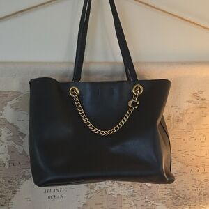 Coach Black Tote with Gold Chain Accent